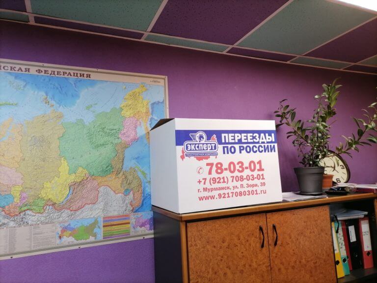 Фирменная коробка для переезда «Эксперт» размером 40×60×40 см в офисе компании